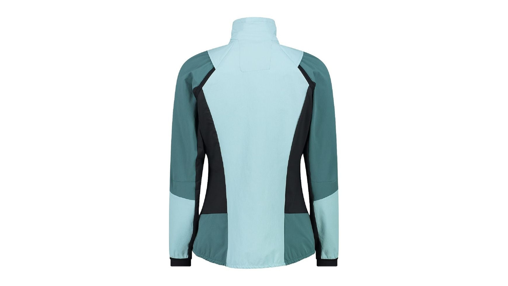 CMP WOMAN Jacket Hybrid, Jacke, hellblau und dunkelgrün (Rückansicht), mit schwarzen Einsätzen.