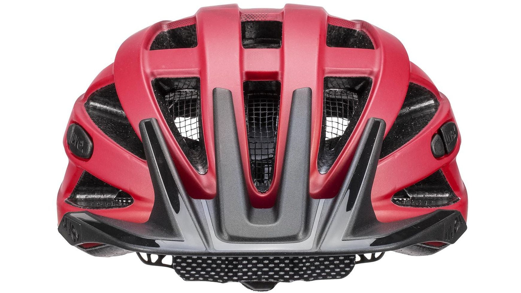 Uvex i-vo CC Fahrradhelm, dunkelrot, (von oben), mit Belüftungsschlitzen und Netz.