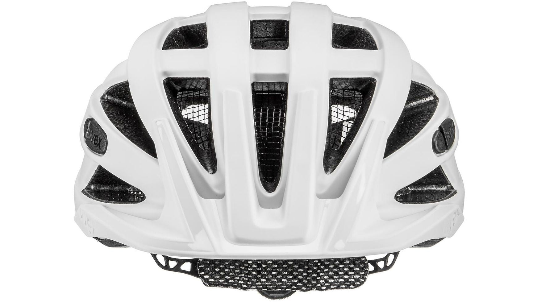 Uvex i-vo CC Fahrradhelm, weiß (von oben), mit vielen Belüftungsöffnungen und Netzgewebe.