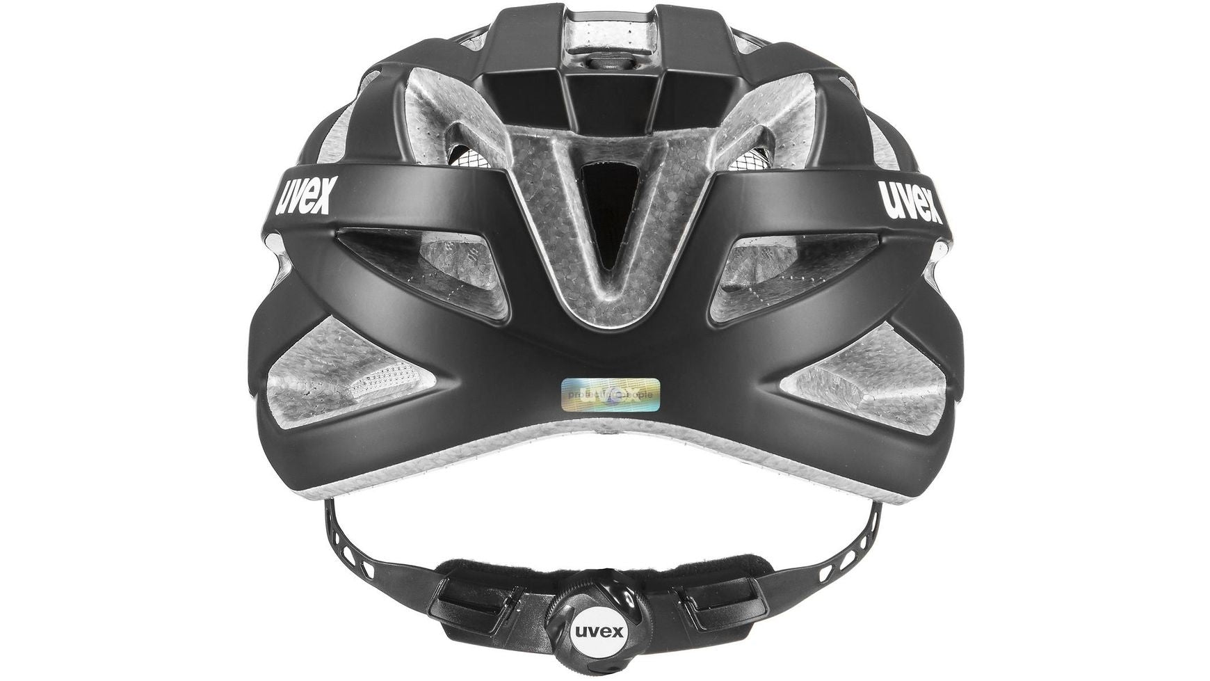 Uvex i-vo CC Fahrradhelm, mattschwarz, (von hinten), mit Belüftungsöffnungen und Verstellrad.