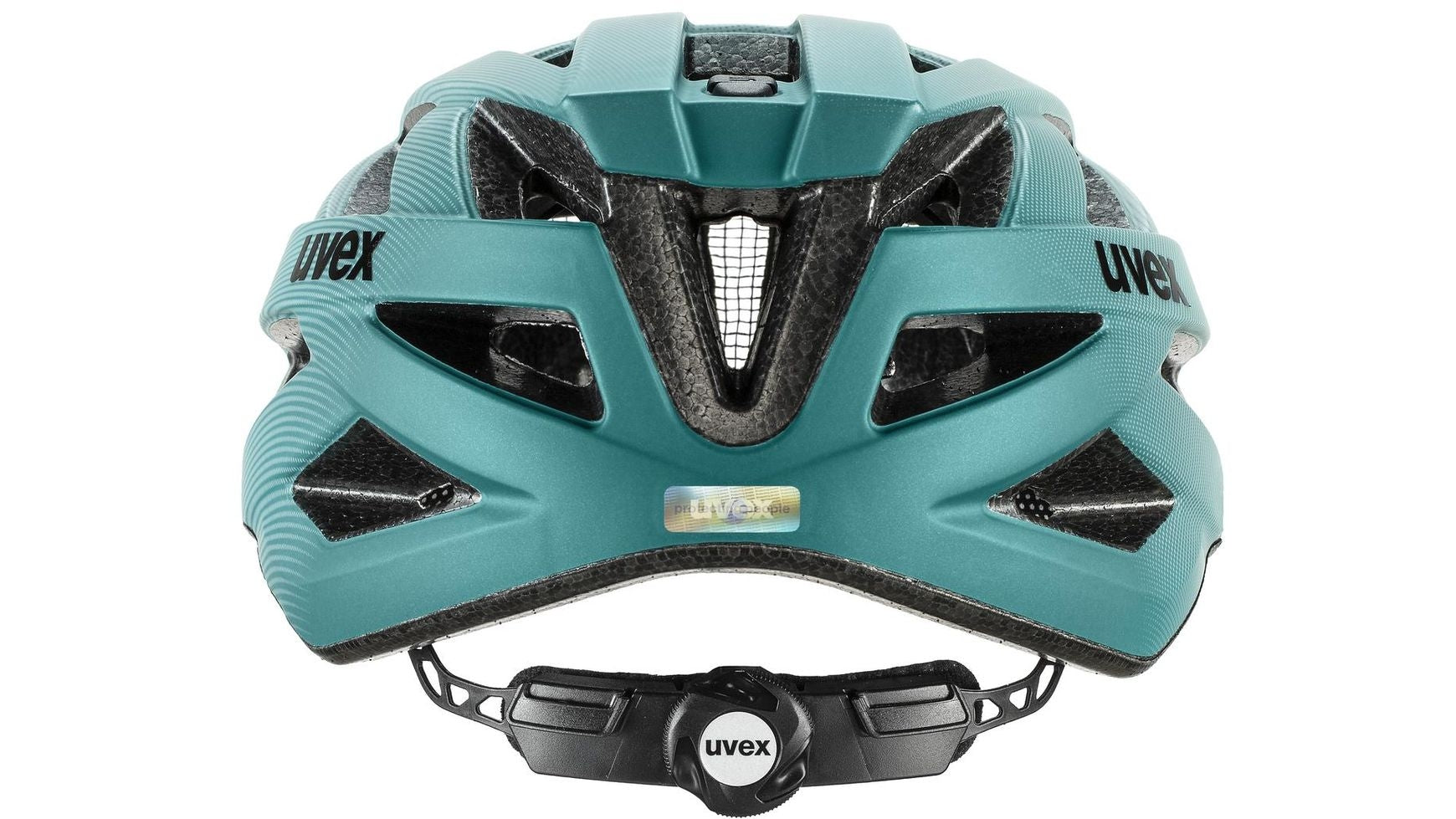 Uvex i-vo CC Fahrradhelm, petrolblau (Rückansicht), mit Belüftungsschlitzen und Verstellrad.