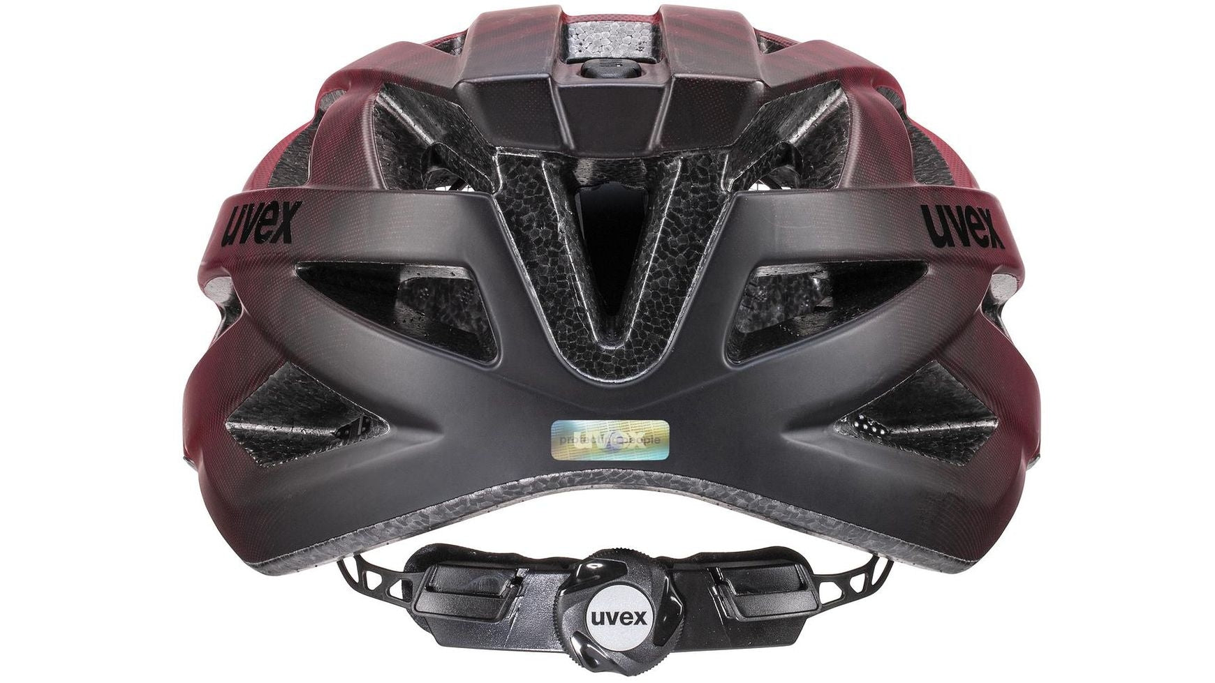 Uvex i-vo CC Fahrradhelm, mattschwarz (von hinten), mit Größenverstellrad und Belüftungsöffnungen.