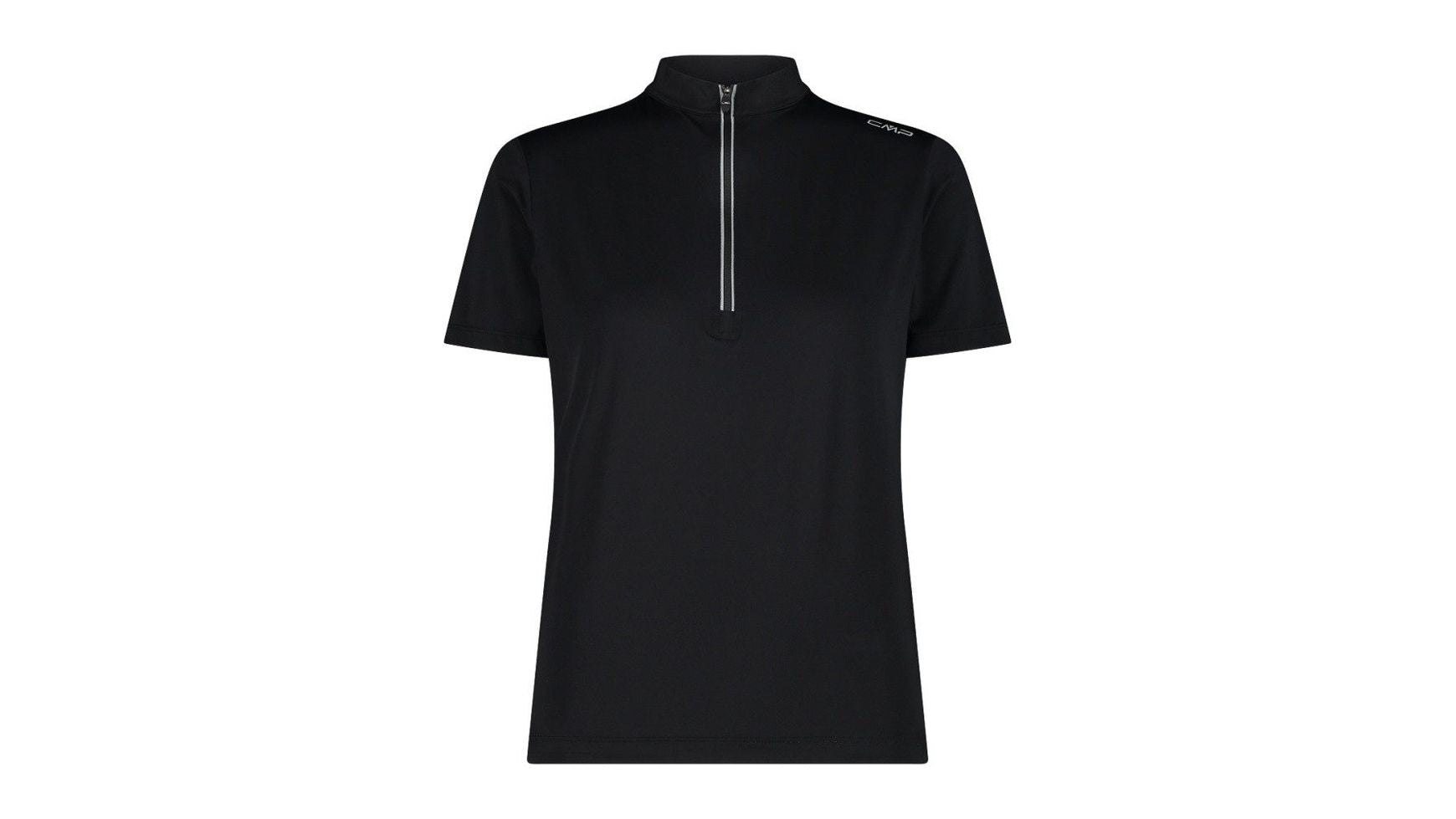 CMP WOMAN T-Shirt Bike, schwarzes Radtrikot mit kurzem Reißverschluss und Logo (Frontalansicht)
