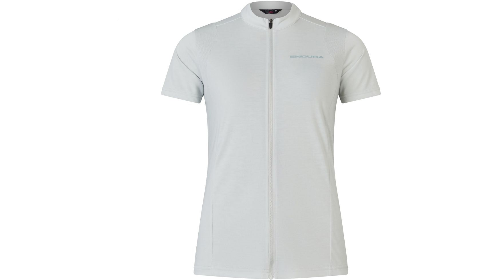 Das ENDURA Women's Loop S/S Zipped Jers ist ein tailliertes, kurzärmeliges, hellgraues Trikot mit durchgehendem Frontreißverschluss, dezentem Markenlogo auf der linken Brust und kleinem Stehkragen - konzipiert für optimale Performance auf dem Rad.